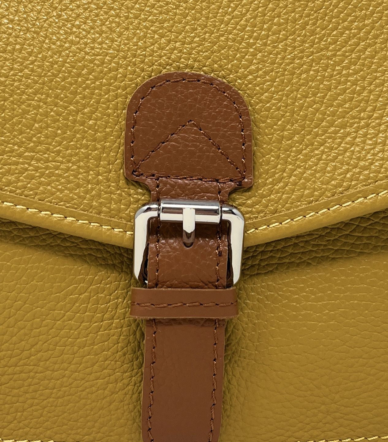 Sac cartable en cuir grainé CALVI Jaune Moutarde