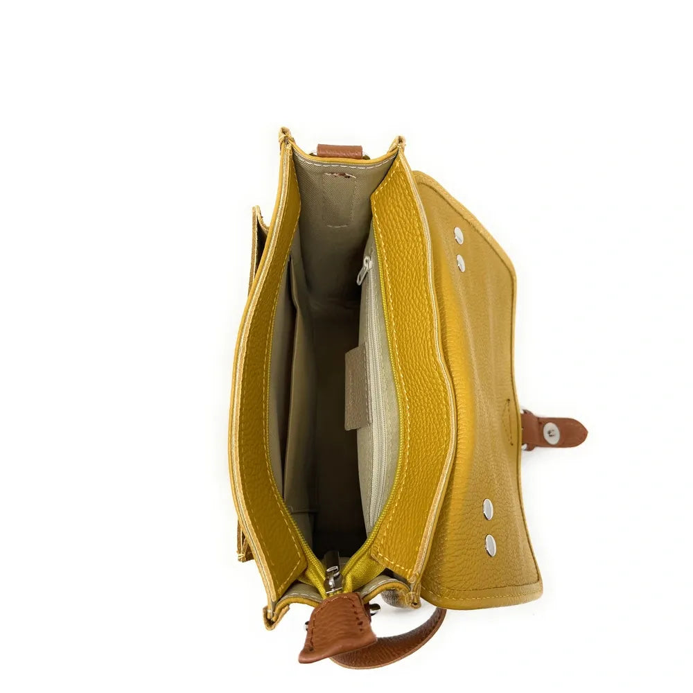 Sac cartable en cuir grainé CALVI Jaune Moutarde