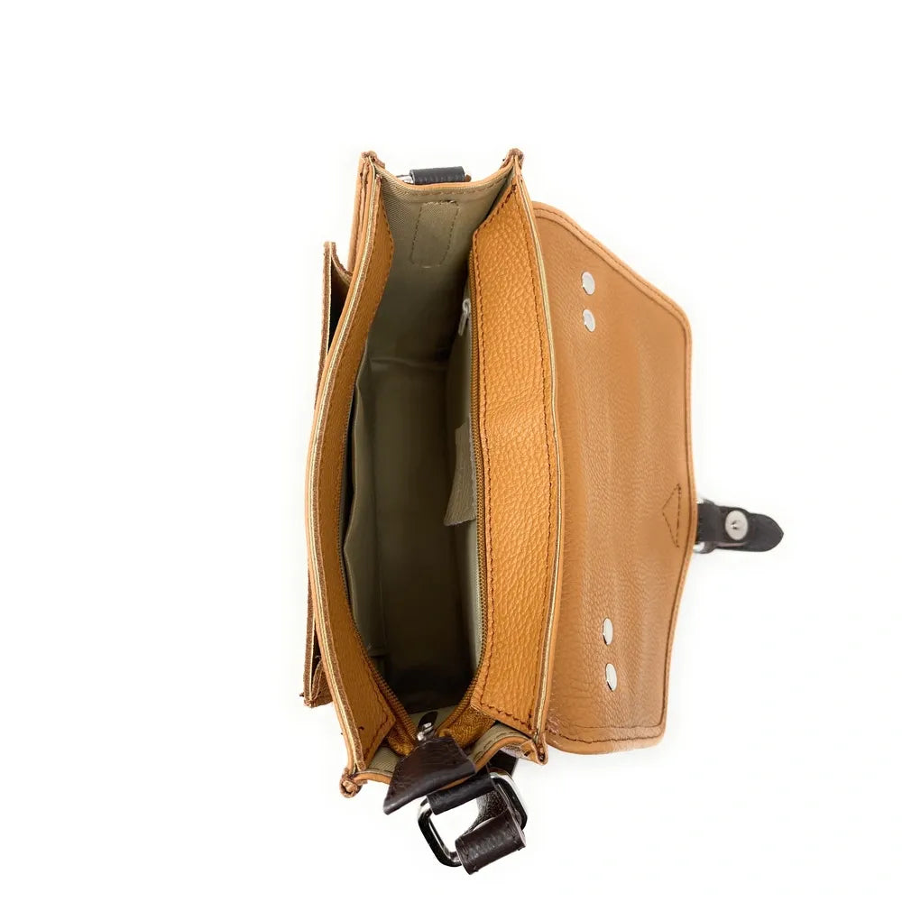 Sac cartable en cuir grainé CALVI Camel
