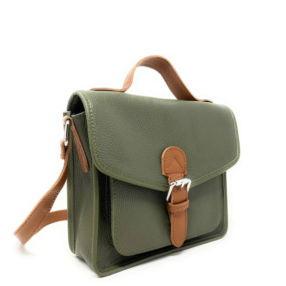 Sac cartable en cuir grainé CALVI Kaki