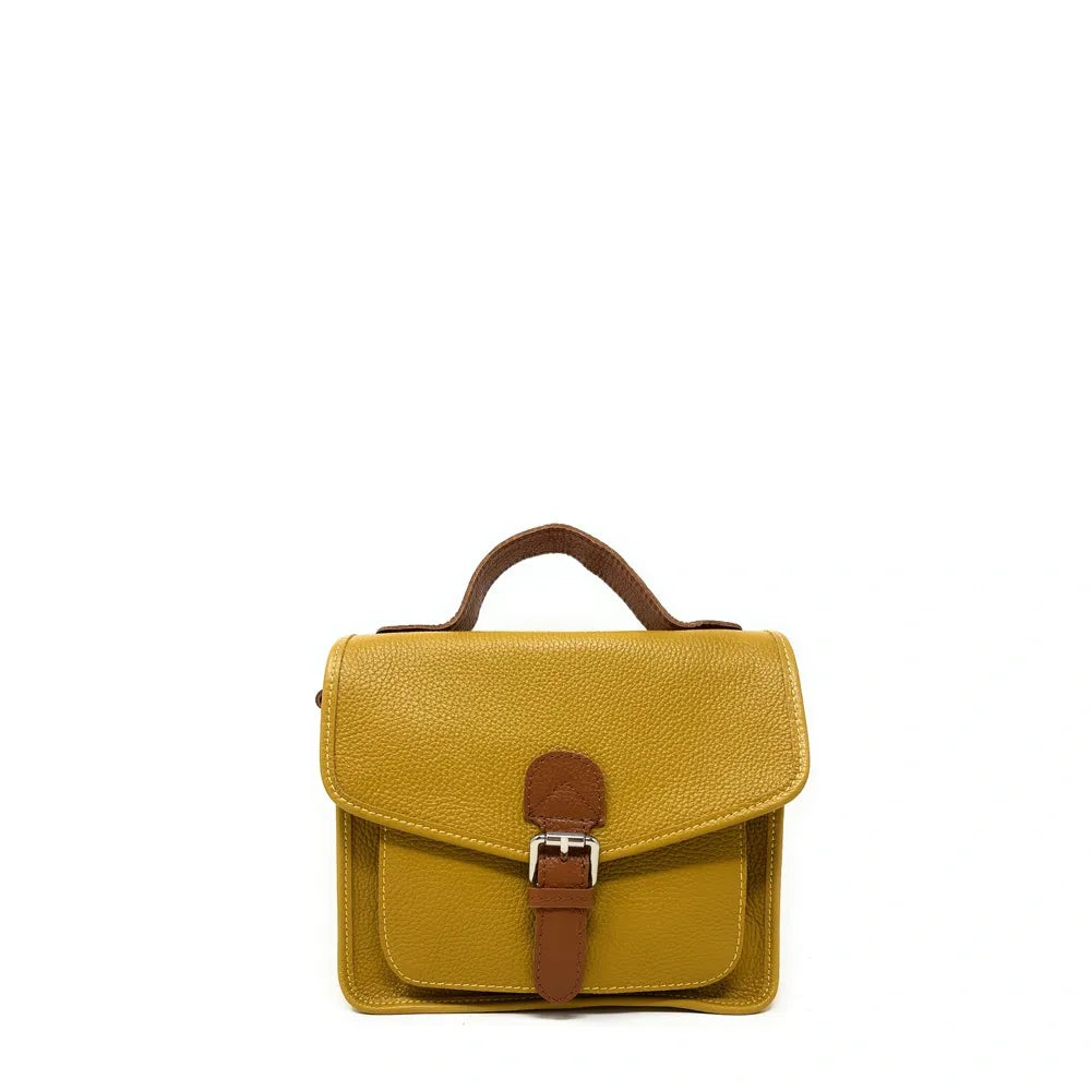 Sac cartable en cuir grainé CALVI Jaune Moutarde