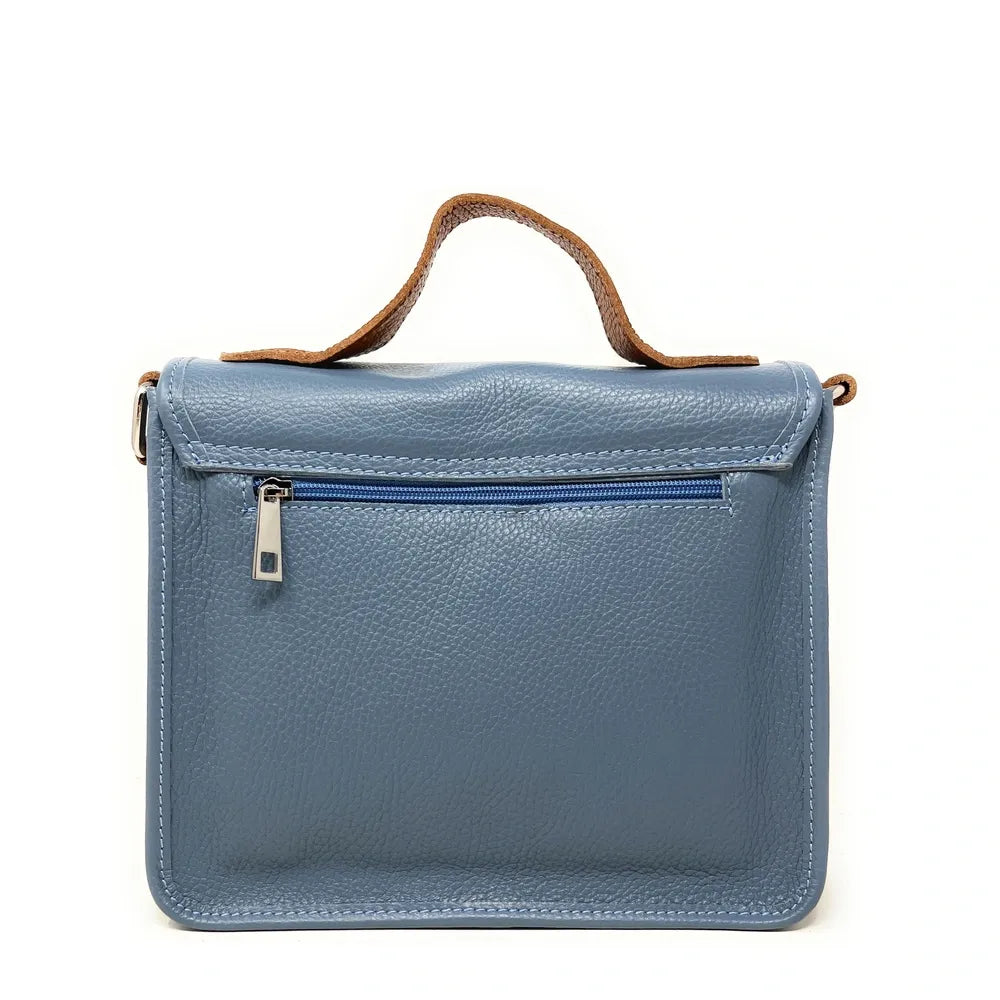 Sac cartable en cuir grainé CALVI Bleu glacier