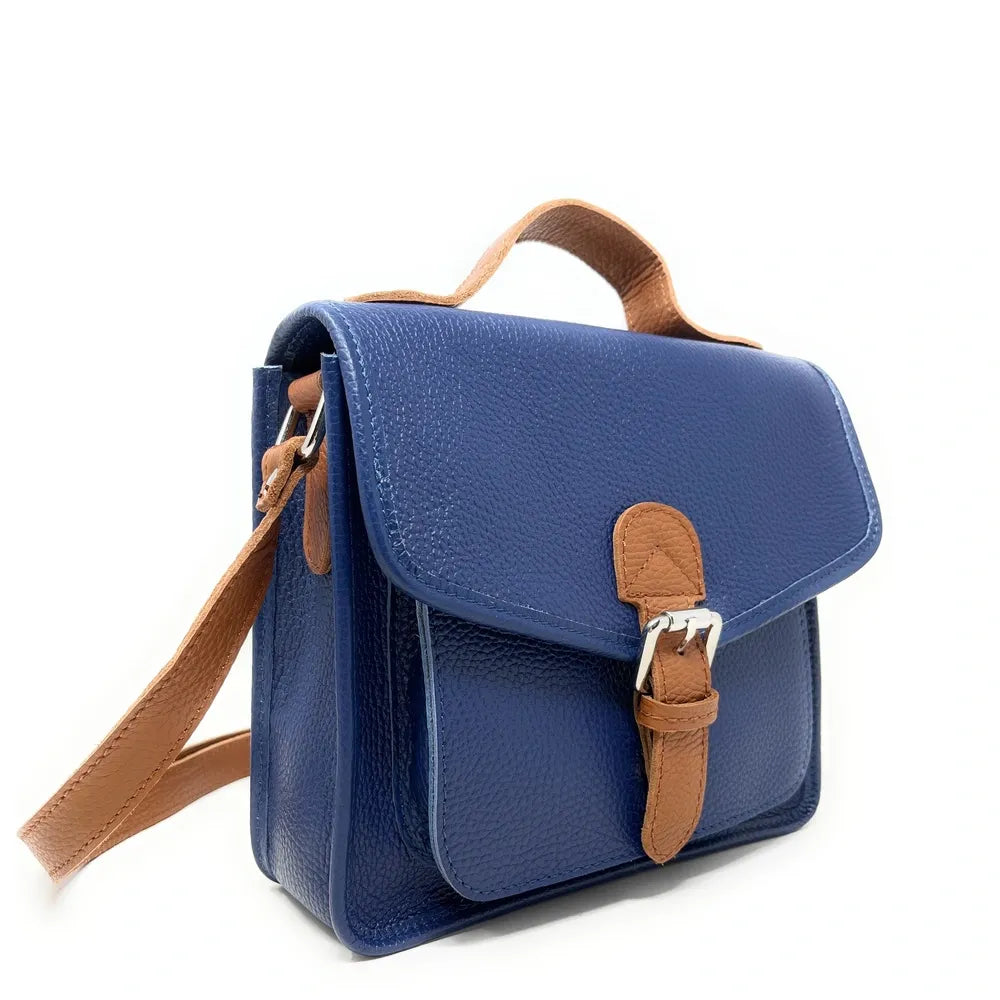 Sac cartable en cuir grainé CALVI Bleu