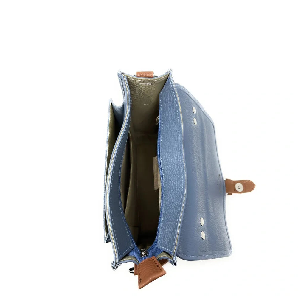 Sac cartable en cuir grainé CALVI Bleu glacier