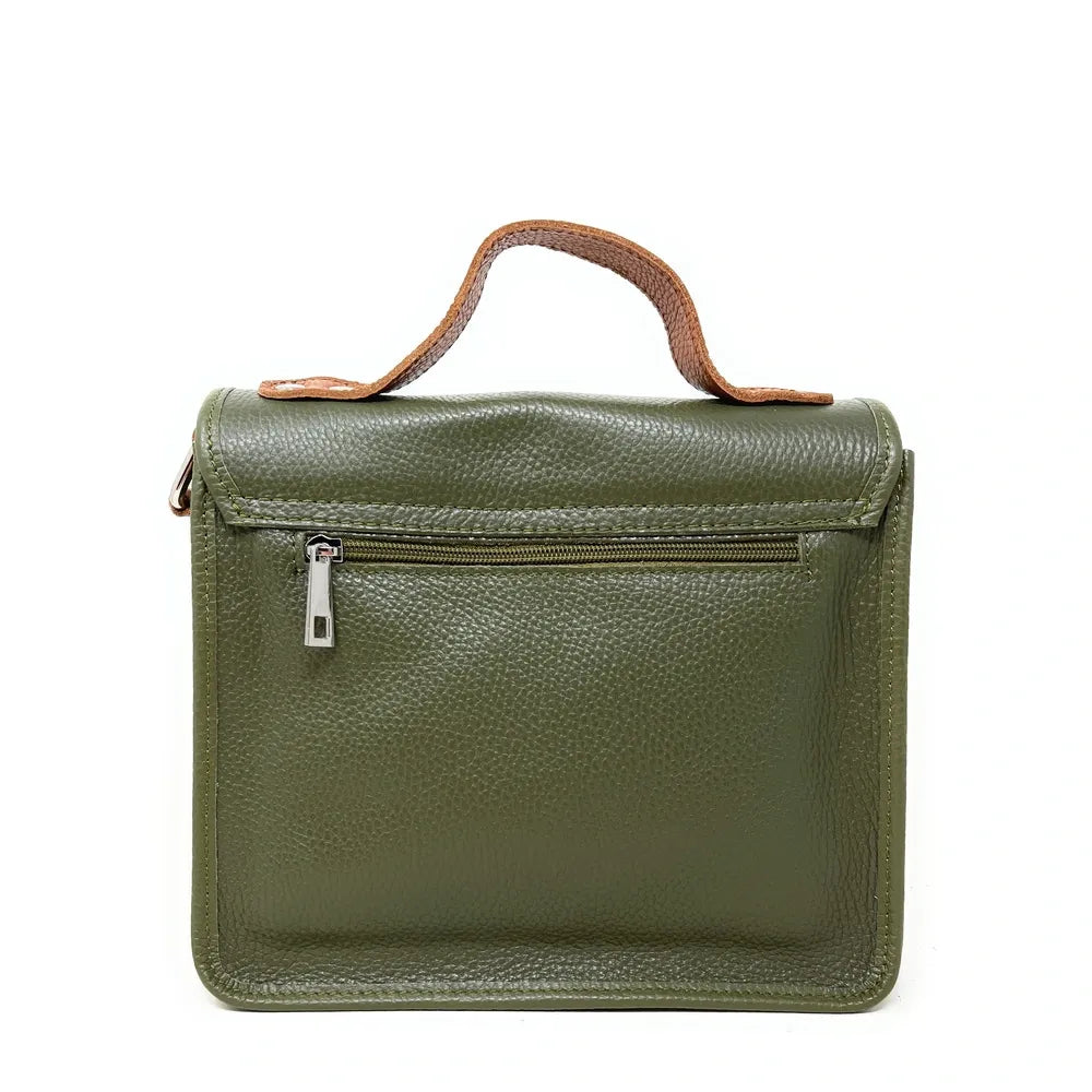 Sac cartable en cuir grainé CALVI Kaki