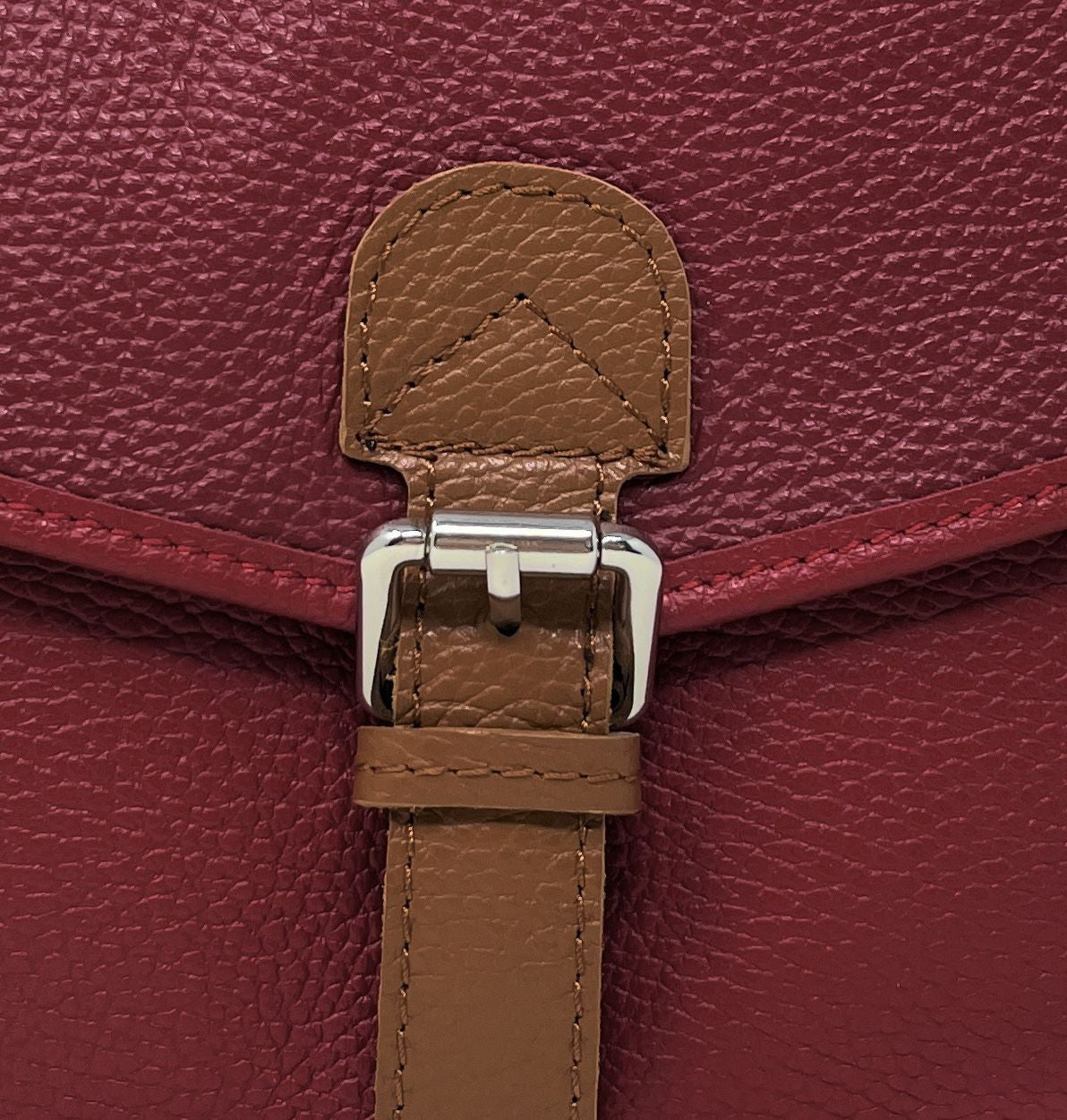 Sac cartable en cuir grainé CALVI Rouge magenta