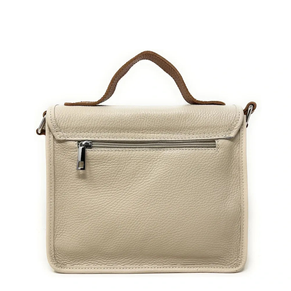 Sac cartable en cuir grainé CALVI Taupe clair
