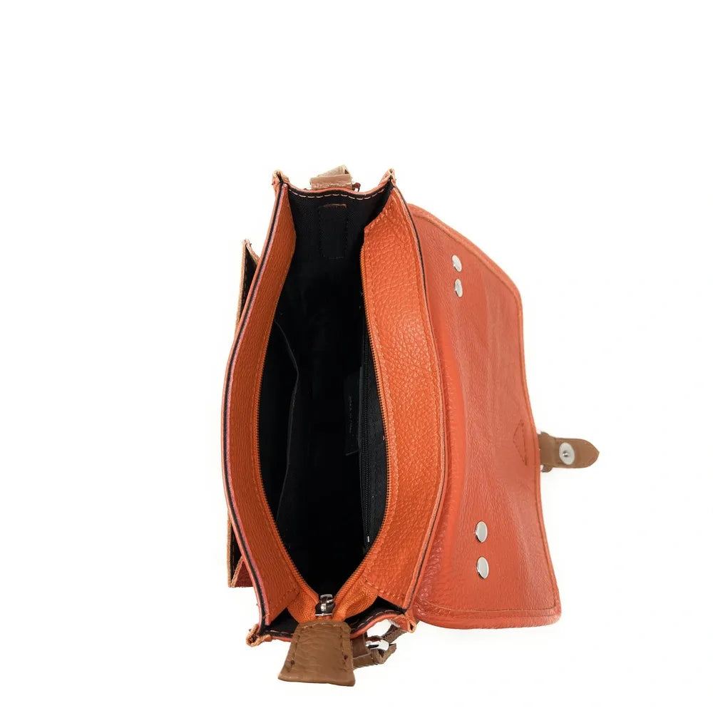 Sac cartable en cuir grainé CALVI Mandarine