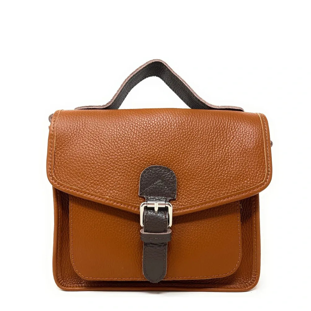 Sac cartable en cuir grainé CALVI Cognac