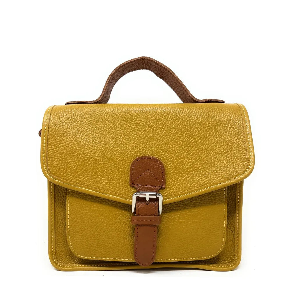 Sac cartable en cuir grainé CALVI Jaune Moutarde