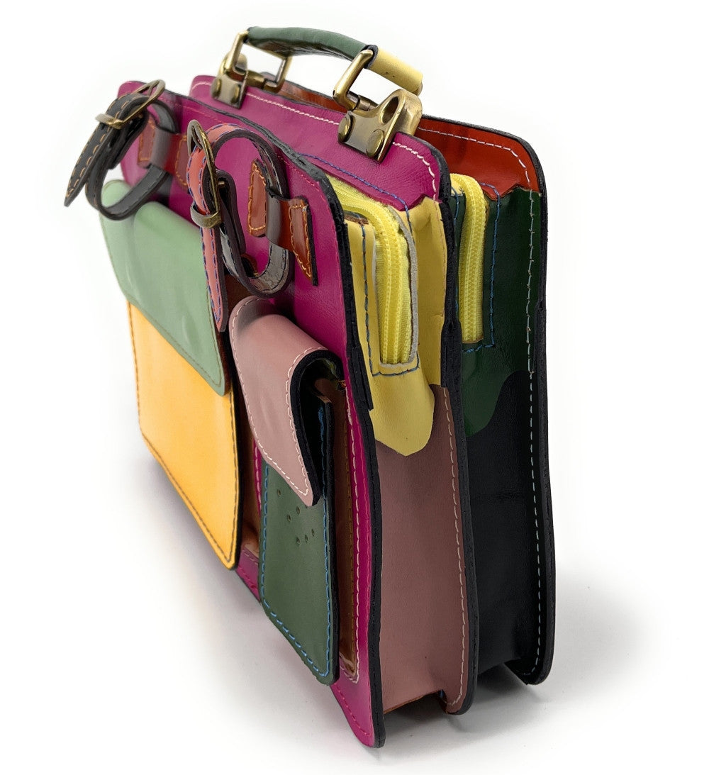 Sac cartable en cuir lisse PICADILLY CIRKUS rose fuchsia multicolore 28