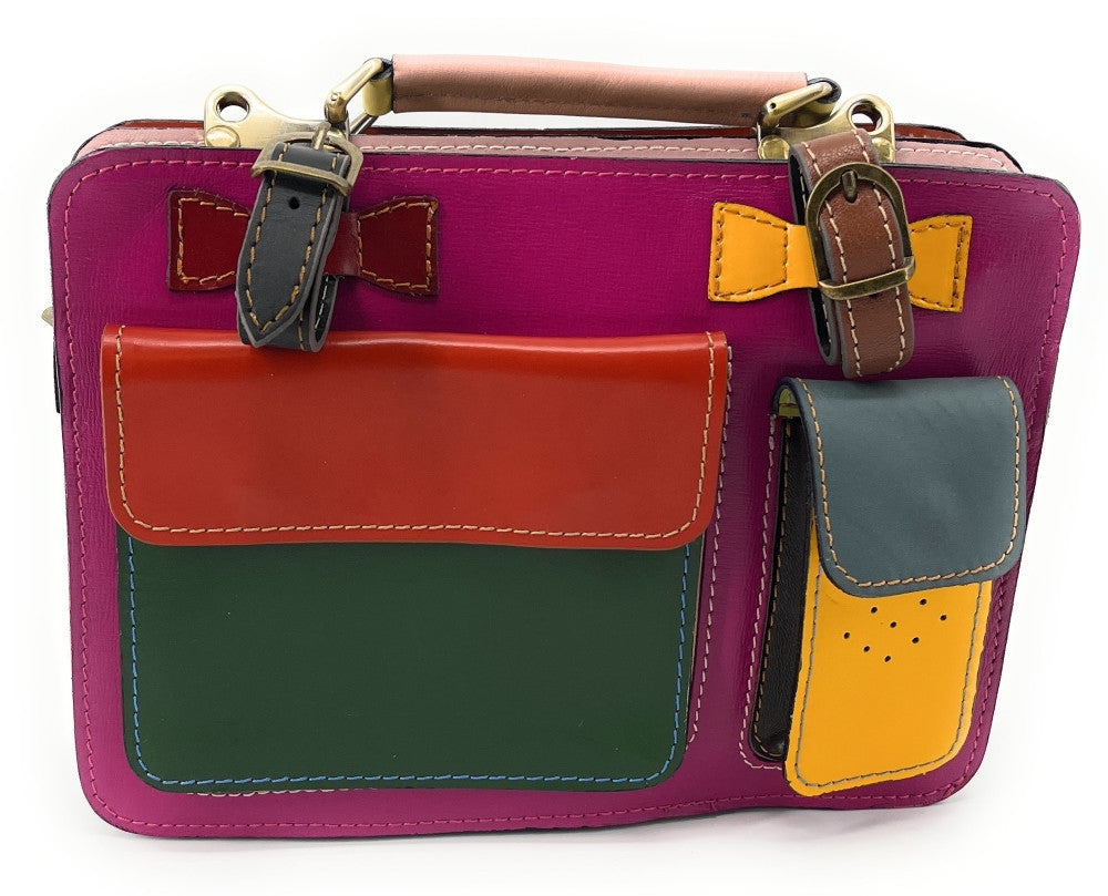 Sac cartable en cuir lisse PICADILLY CIRKUS rose fuchsia multicolore 7