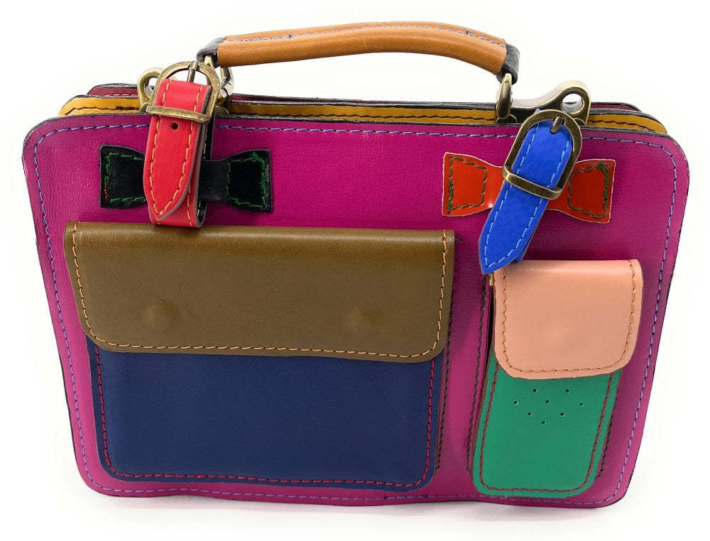Sac cartable en cuir lisse PICADILLY CIRKUS rose fuchsia multicolore 8