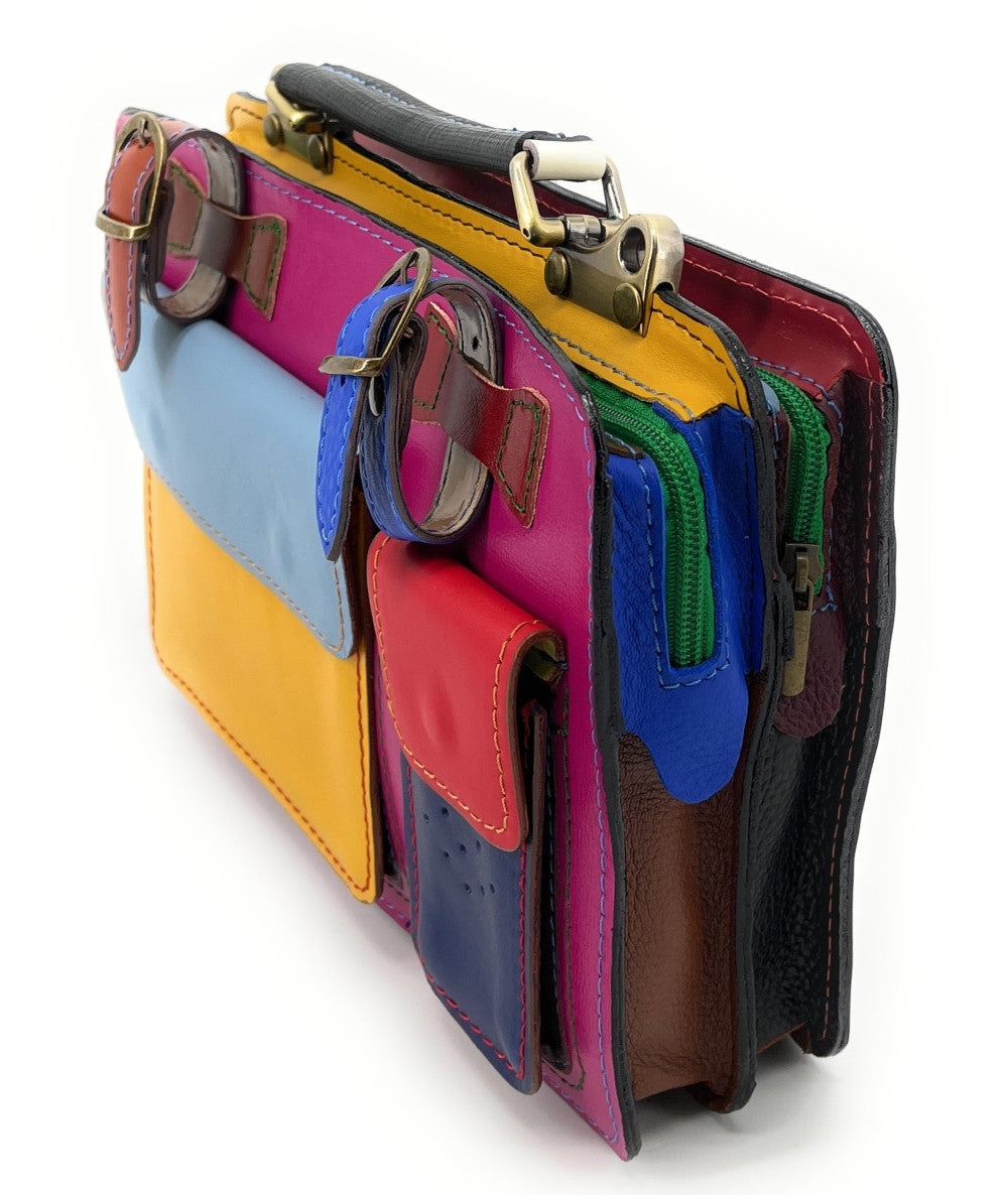 Sac cartable en cuir lisse PICADILLY CIRKUS rose fuchsia multicolore 17