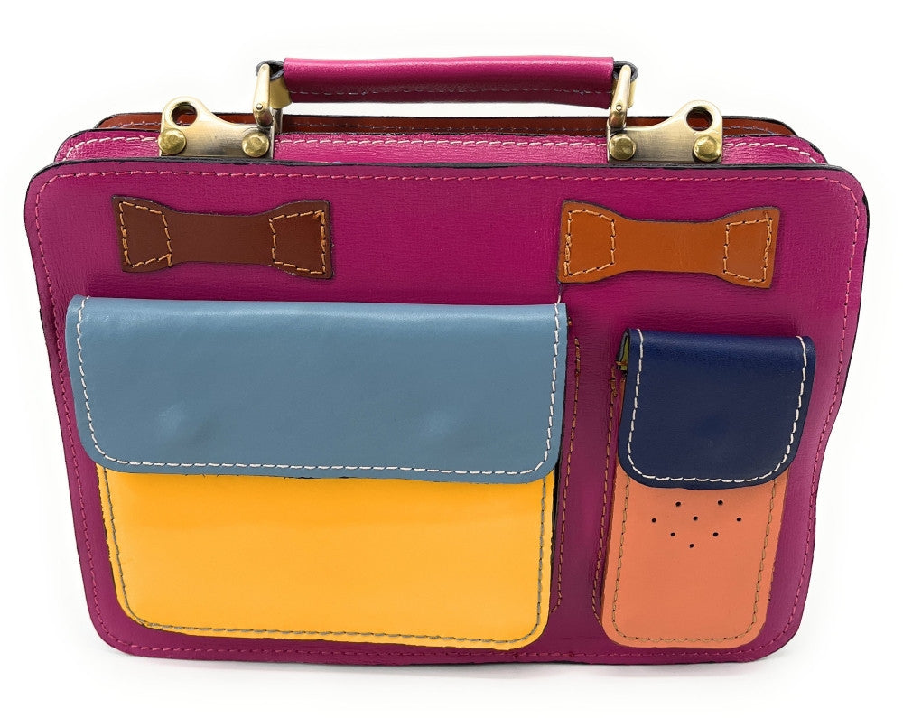 Sac cartable en cuir lisse PICADILLY CIRKUS rose fuchsia multicolore 21