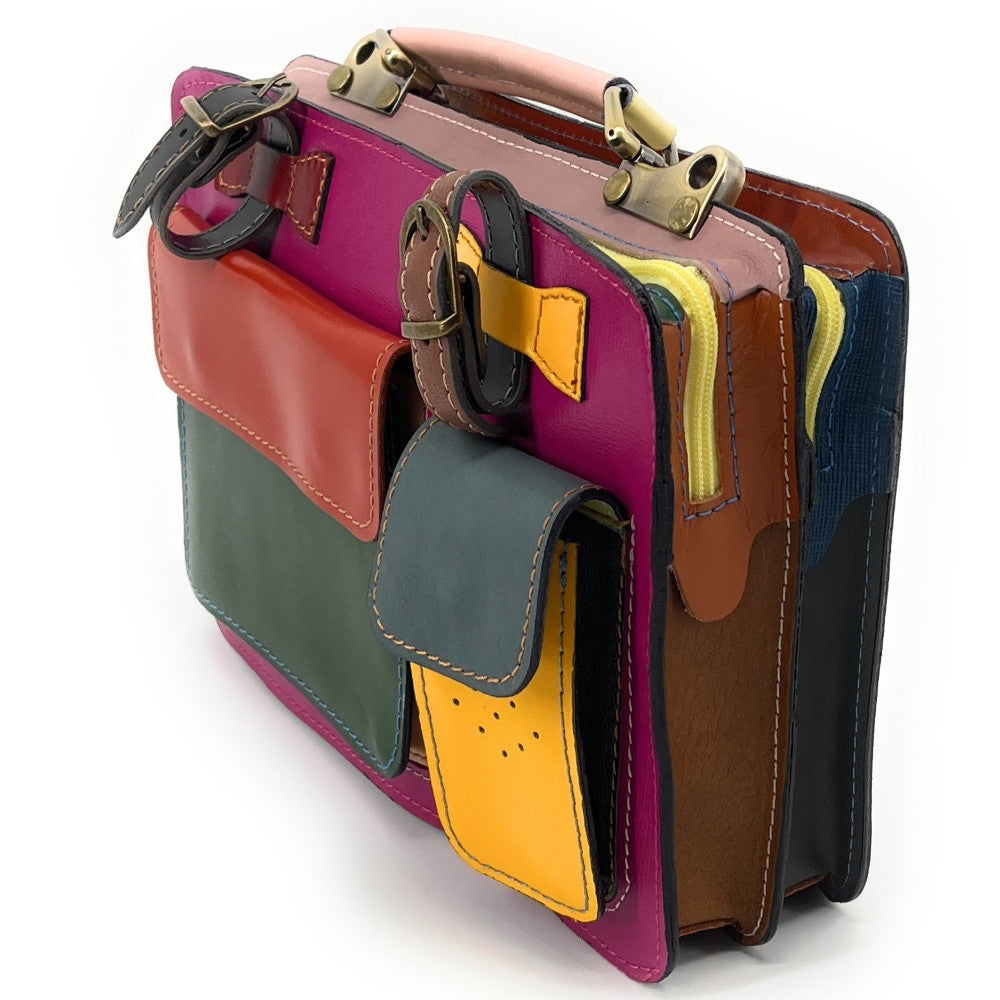 Sac cartable en cuir lisse PICADILLY CIRKUS rose fuchsia multicolore 7