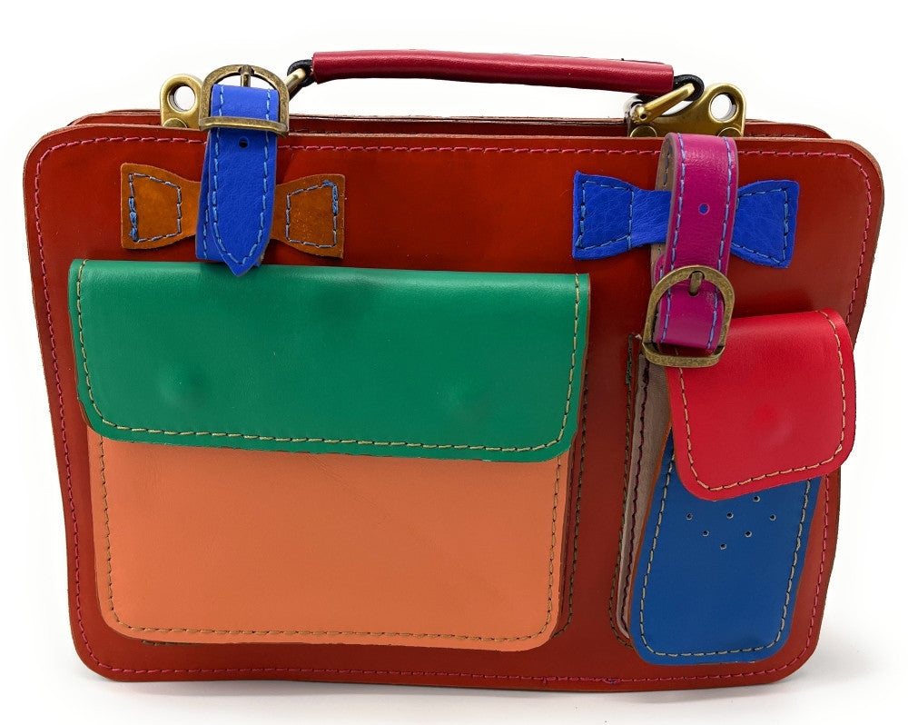 Sac cartable en cuir lisse PICADILLY CIRKUS rouge multicolore 29