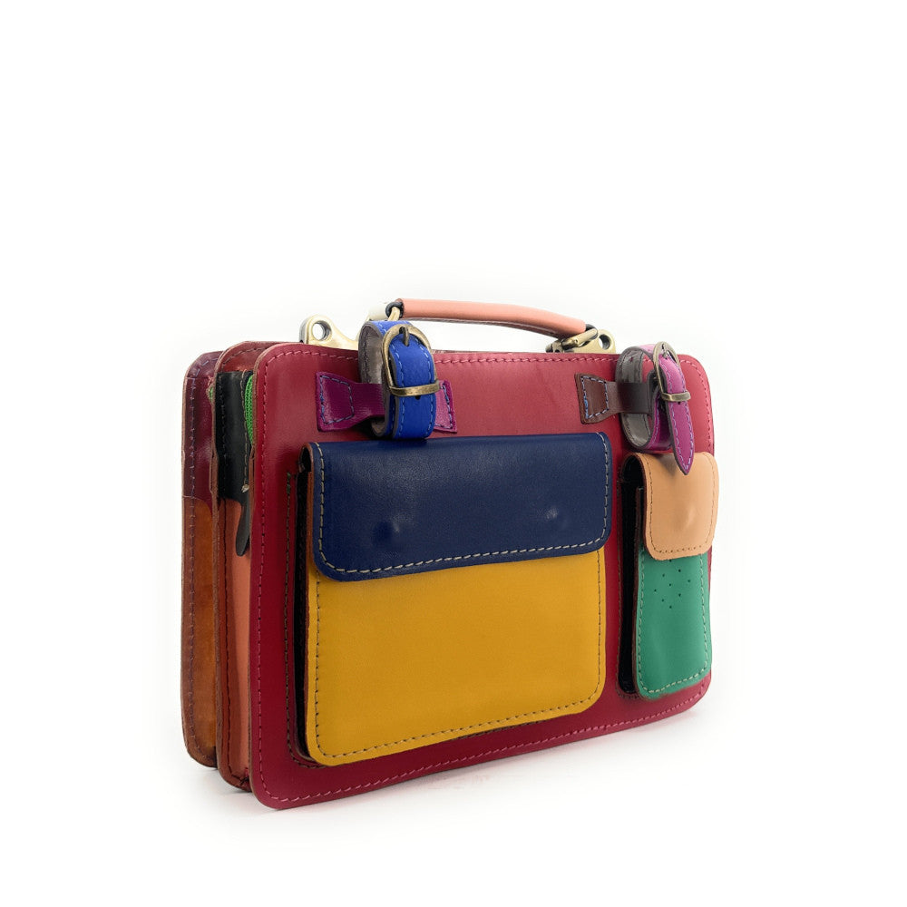 Sac cartable en cuir lisse PICADILLY CIRKUS rouge multicolore 10