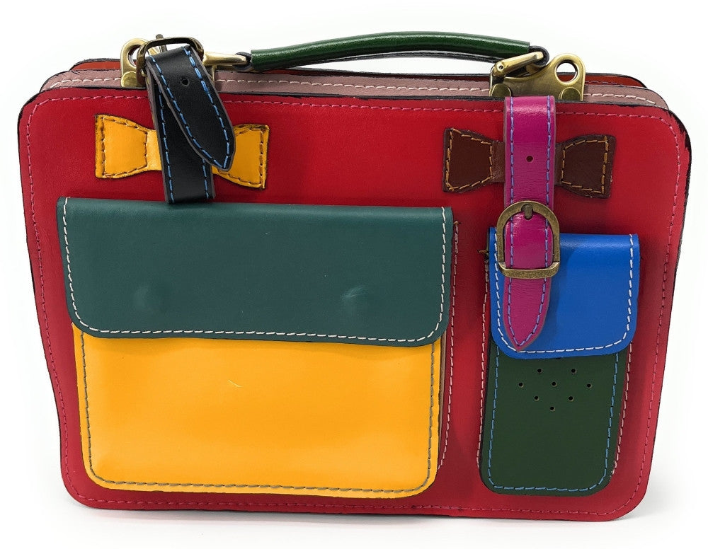 Sac cartable en cuir lisse PICADILLY CIRKUS rouge multicolore 18