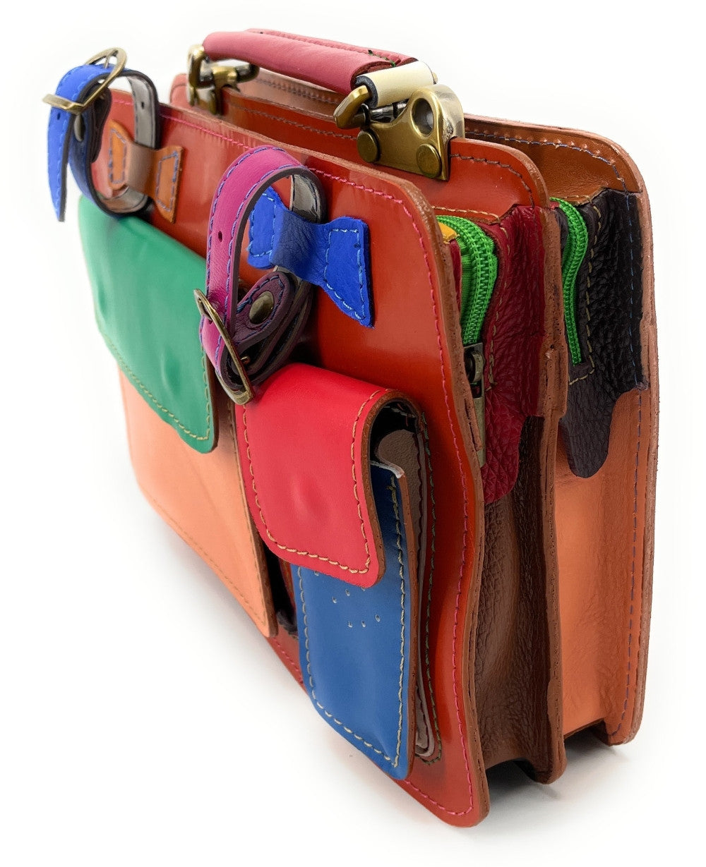 Sac cartable en cuir lisse PICADILLY CIRKUS rouge multicolore 29