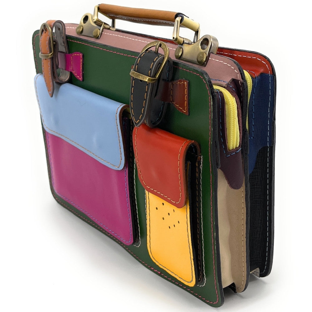 Sac cartable en cuir lisse PICADILLY CIRKUS vert multicolore 25