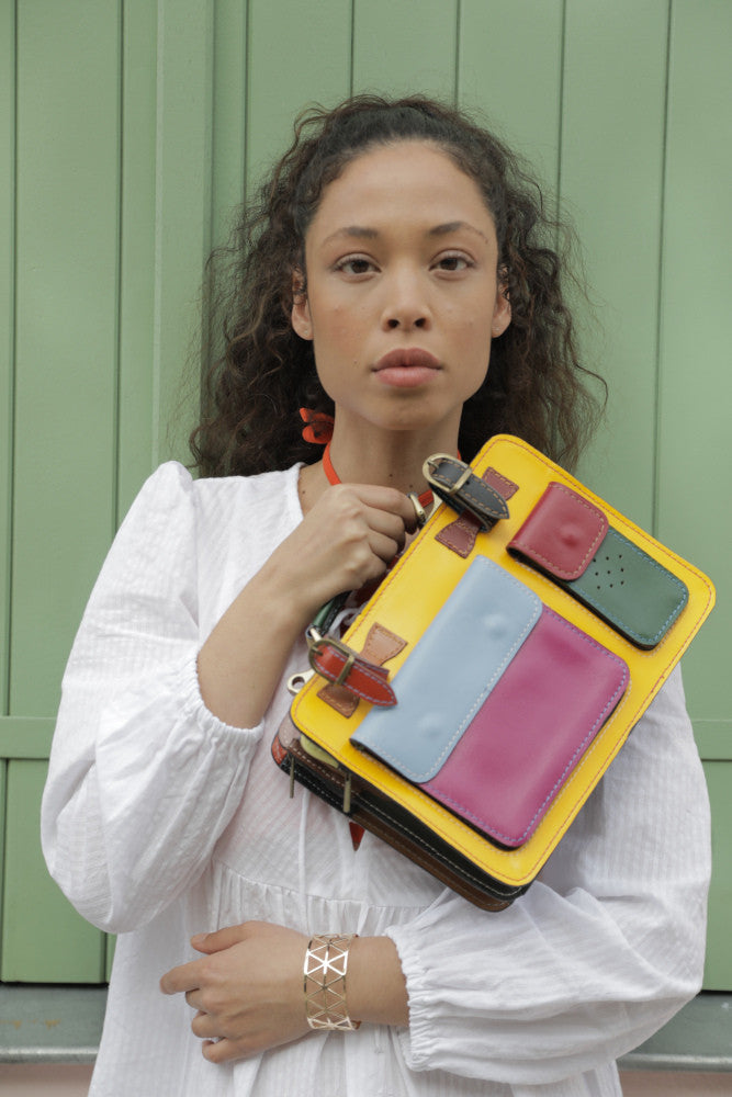 Sac cartable en cuir lisse PICADILLY CIRKUS vert multicolore 25