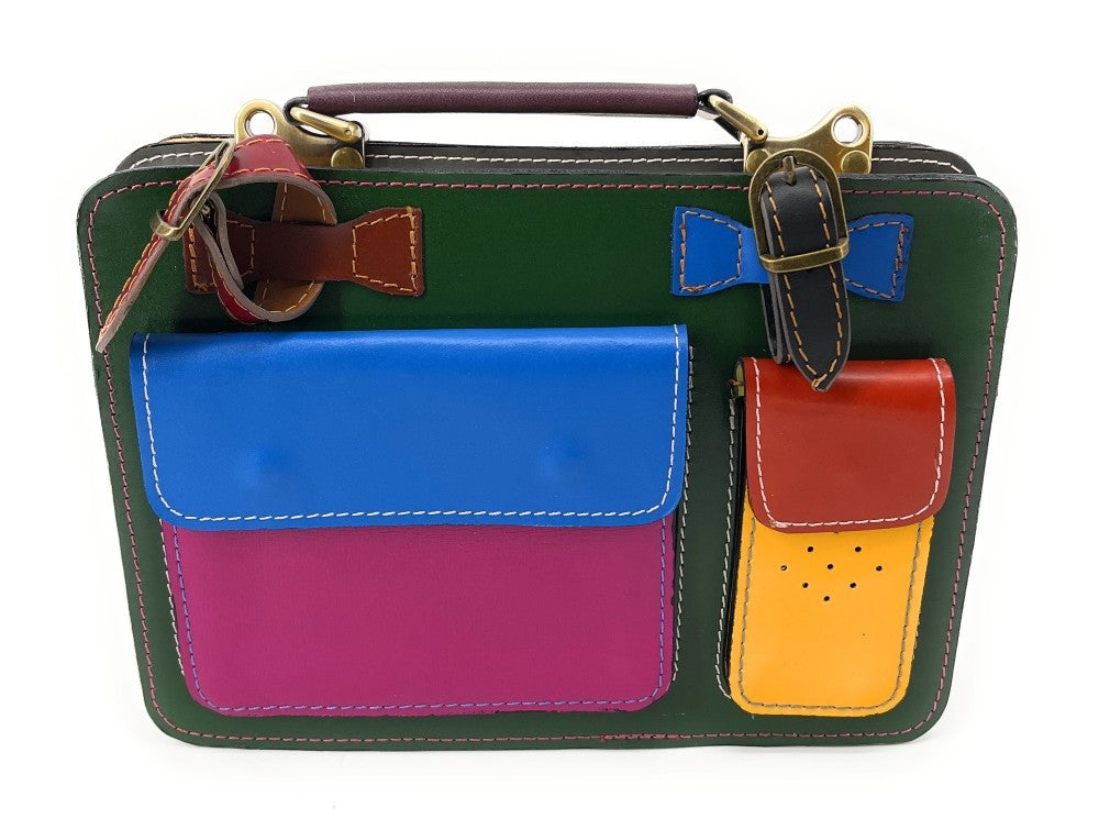 Sac cartable en cuir lisse PICADILLY CIRKUS Kaki