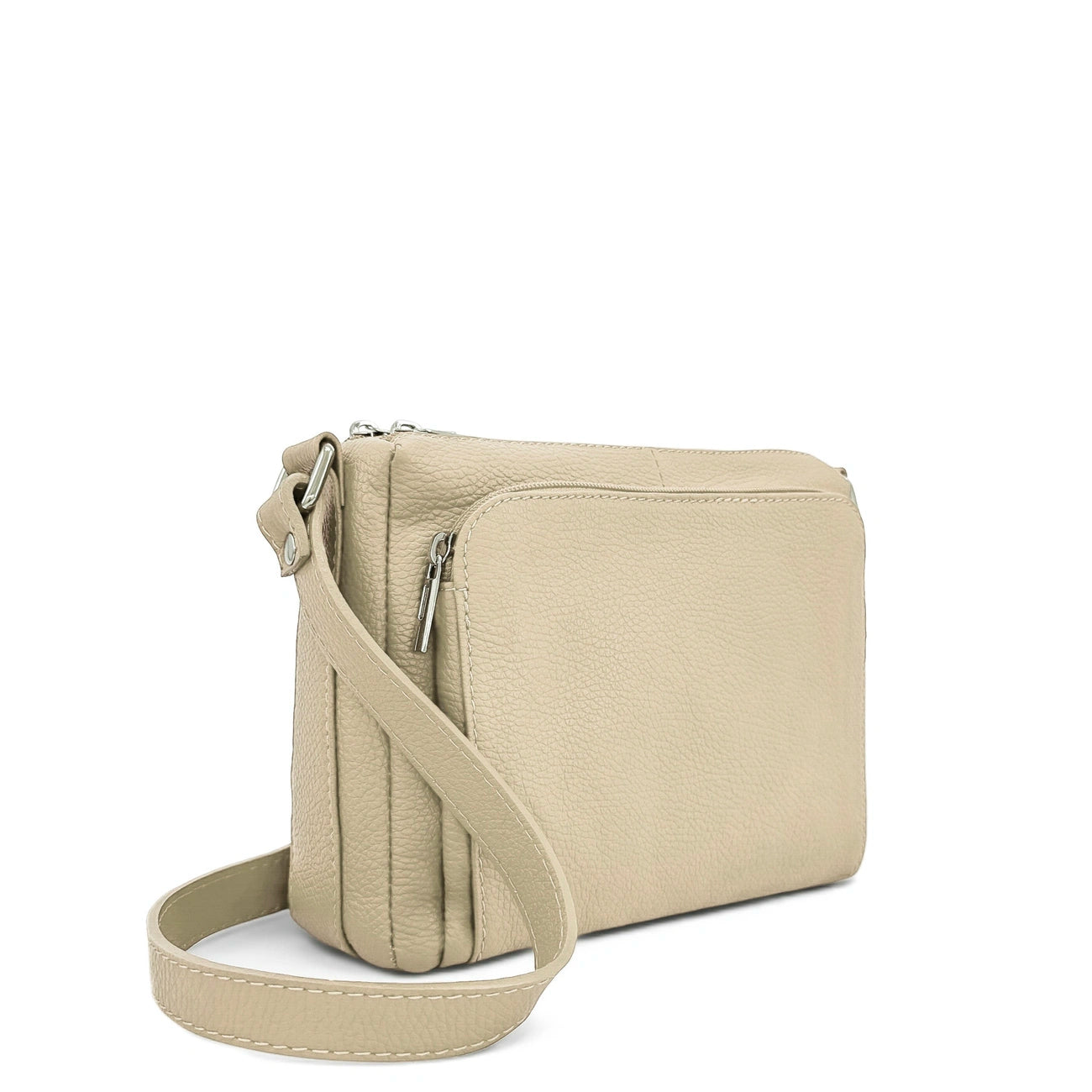 Umhängetasche aus genarbtem Leder MANHATTAN Cremebeige