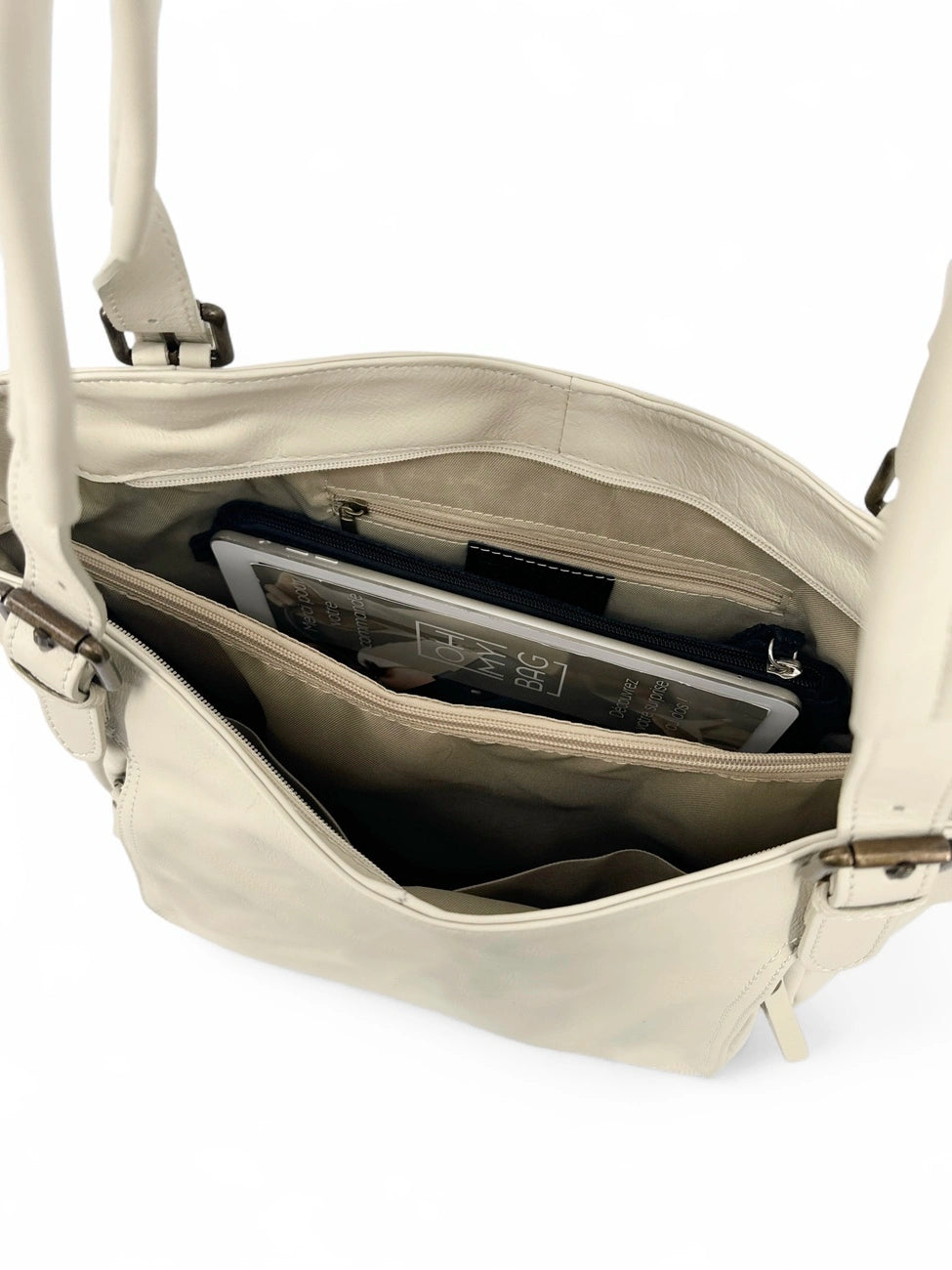 Tasche aus Glattleder ELTON Cremebeige