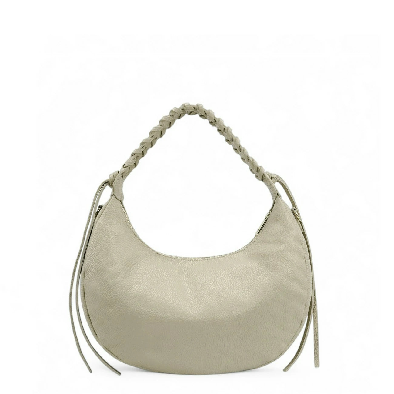Sac demi-lune en cuir grainé NYX Beige crème