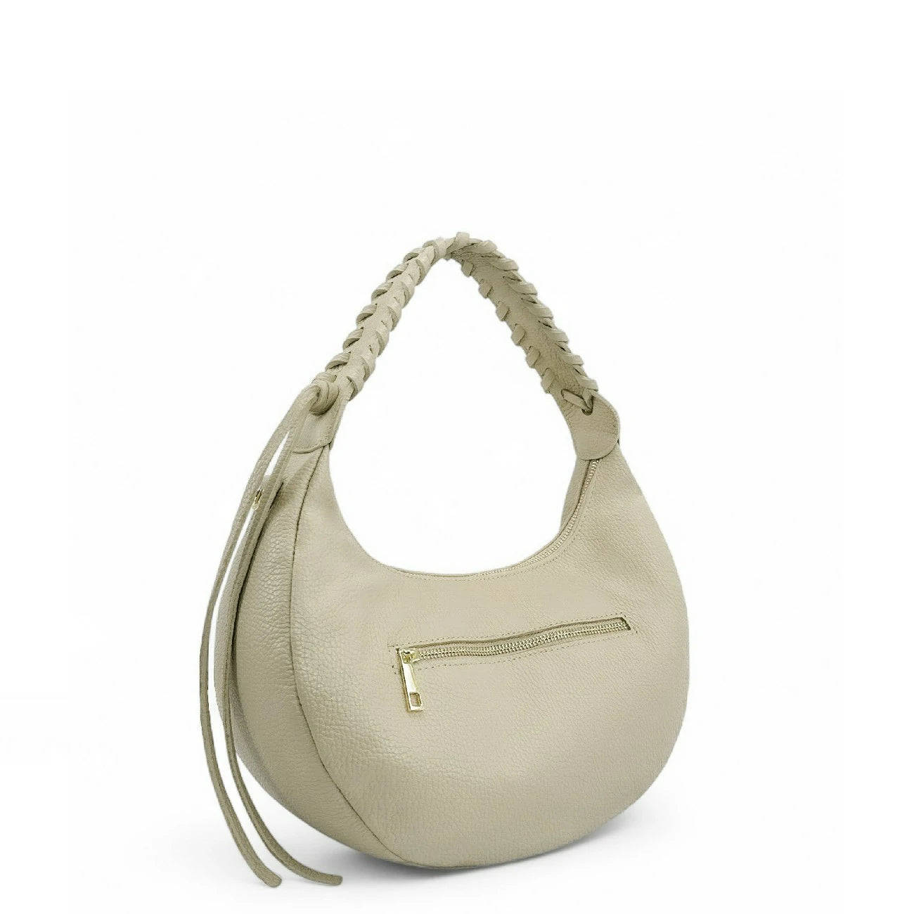 Sac demi-lune en cuir grainé NYX Beige crème