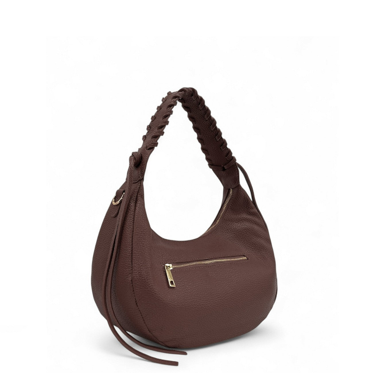 Sac demi-lune en cuir grainé NYX Chocolat