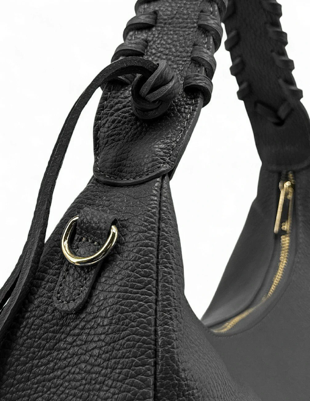 Borsa a mezzaluna in pelle martellata NYX Nero