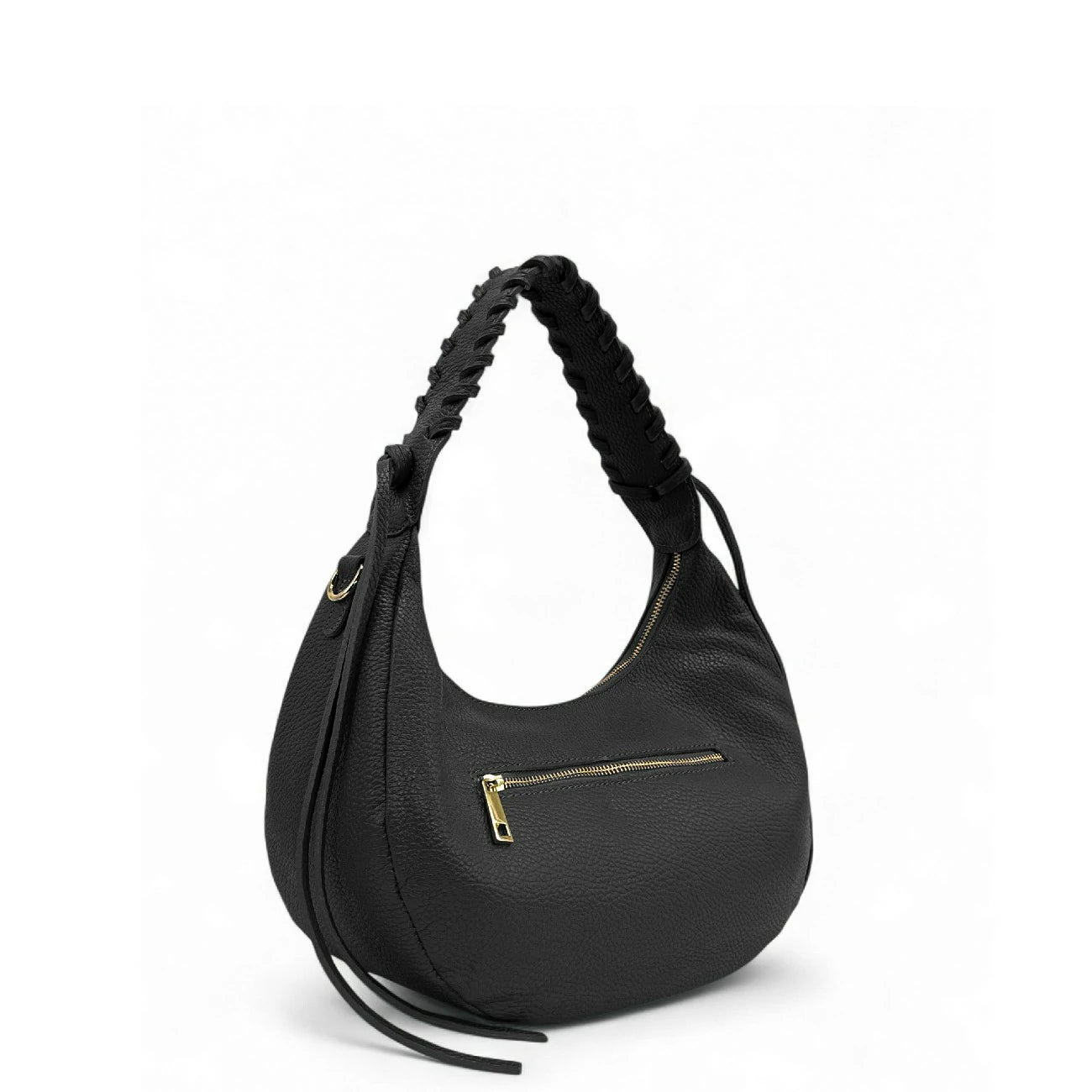 Sac demi-lune en cuir grainé NYX Noir