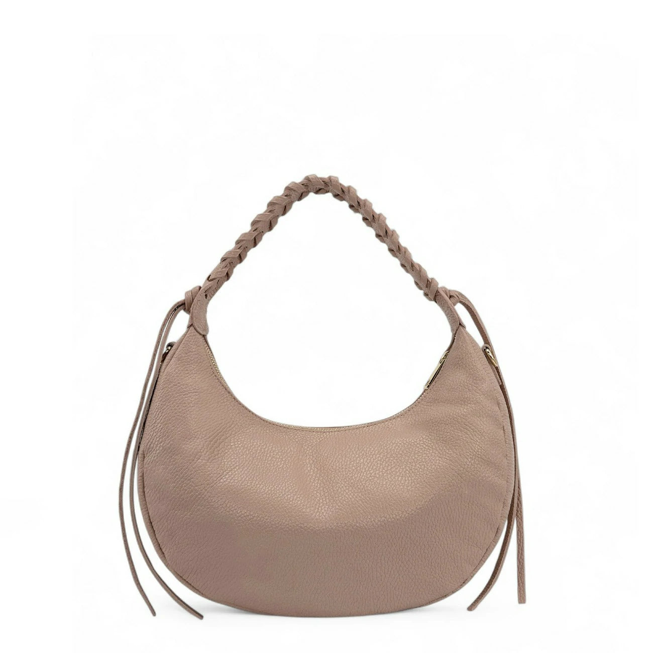 Sac demi-lune en cuir grainé NYX Rose nude