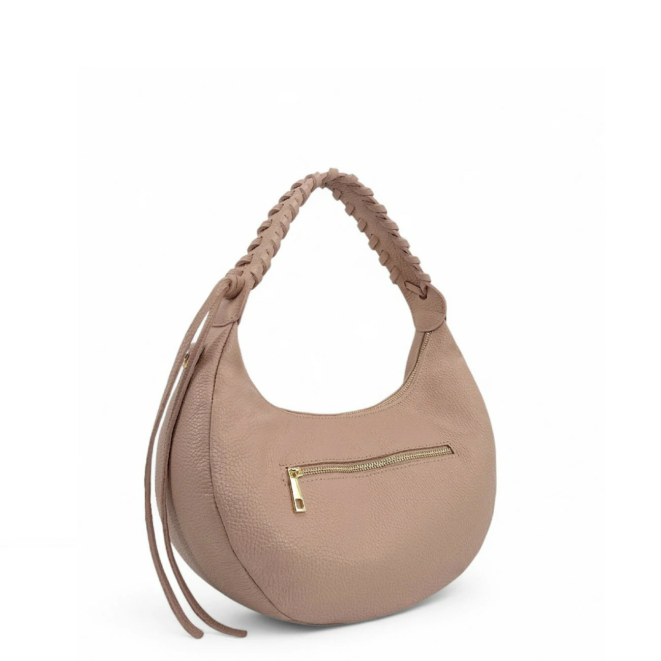 Sac demi-lune en cuir grainé NYX Rose nude