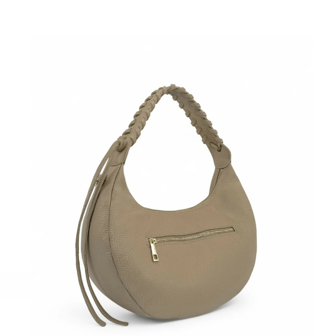 Sac demi-lune en cuir grainé NYX Taupe