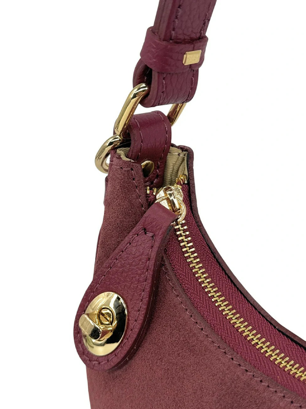 Halbmond-Handtasche aus Wildleder MUNE Bordeauxrot