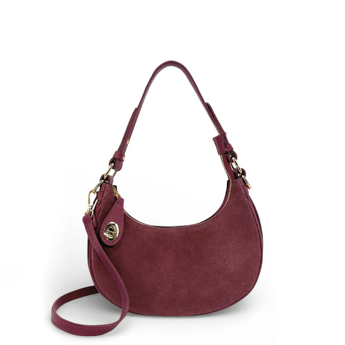 Halbmond-Handtasche aus Wildleder MUNE Bordeauxrot