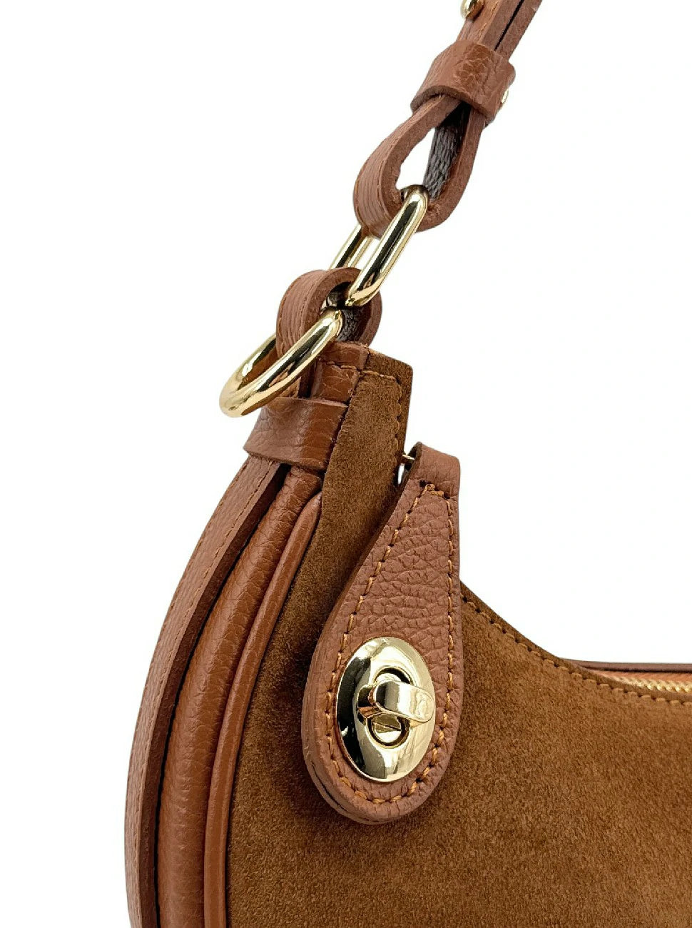 Wildleder-Halbmond-Handtasche MUNE Dunkelcamel