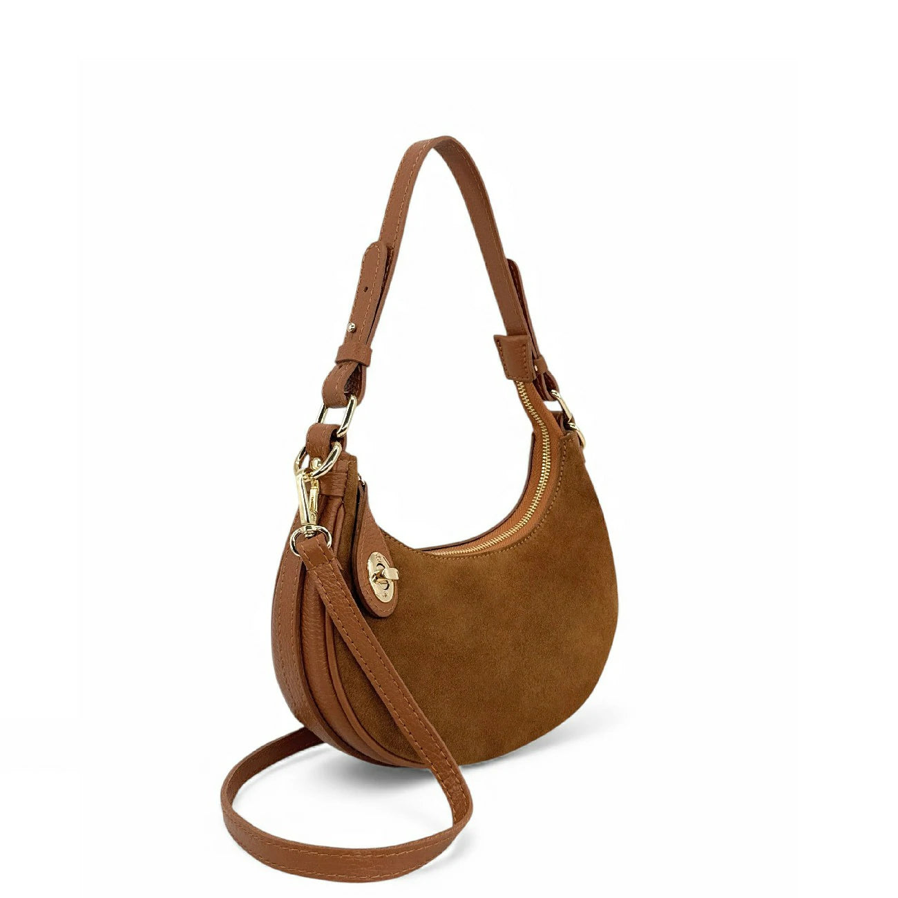 Sac à main demi-lune en daim MUNE Camel foncé