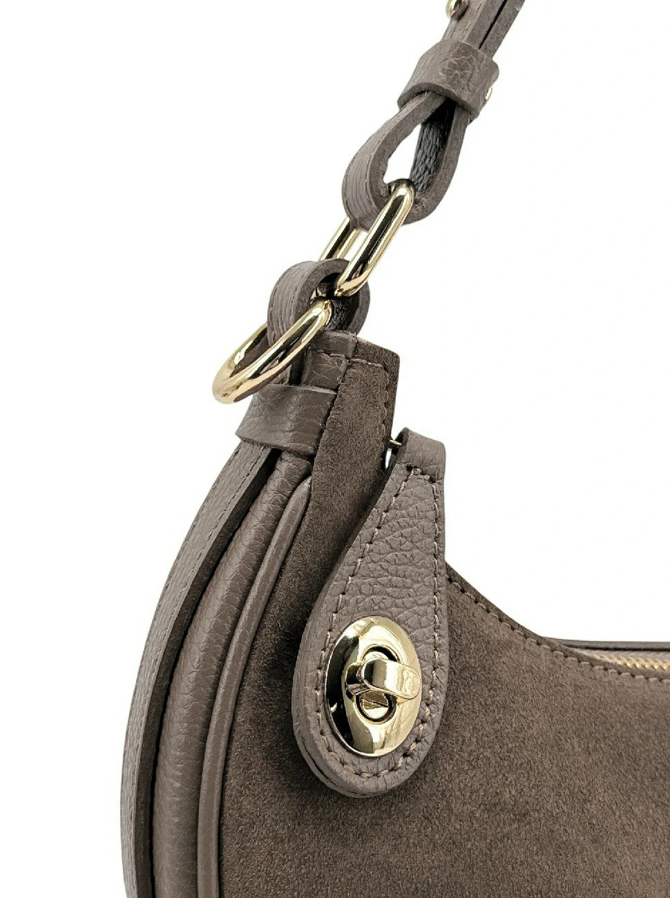 MUNE Dark Taupe suede half-moon handbag