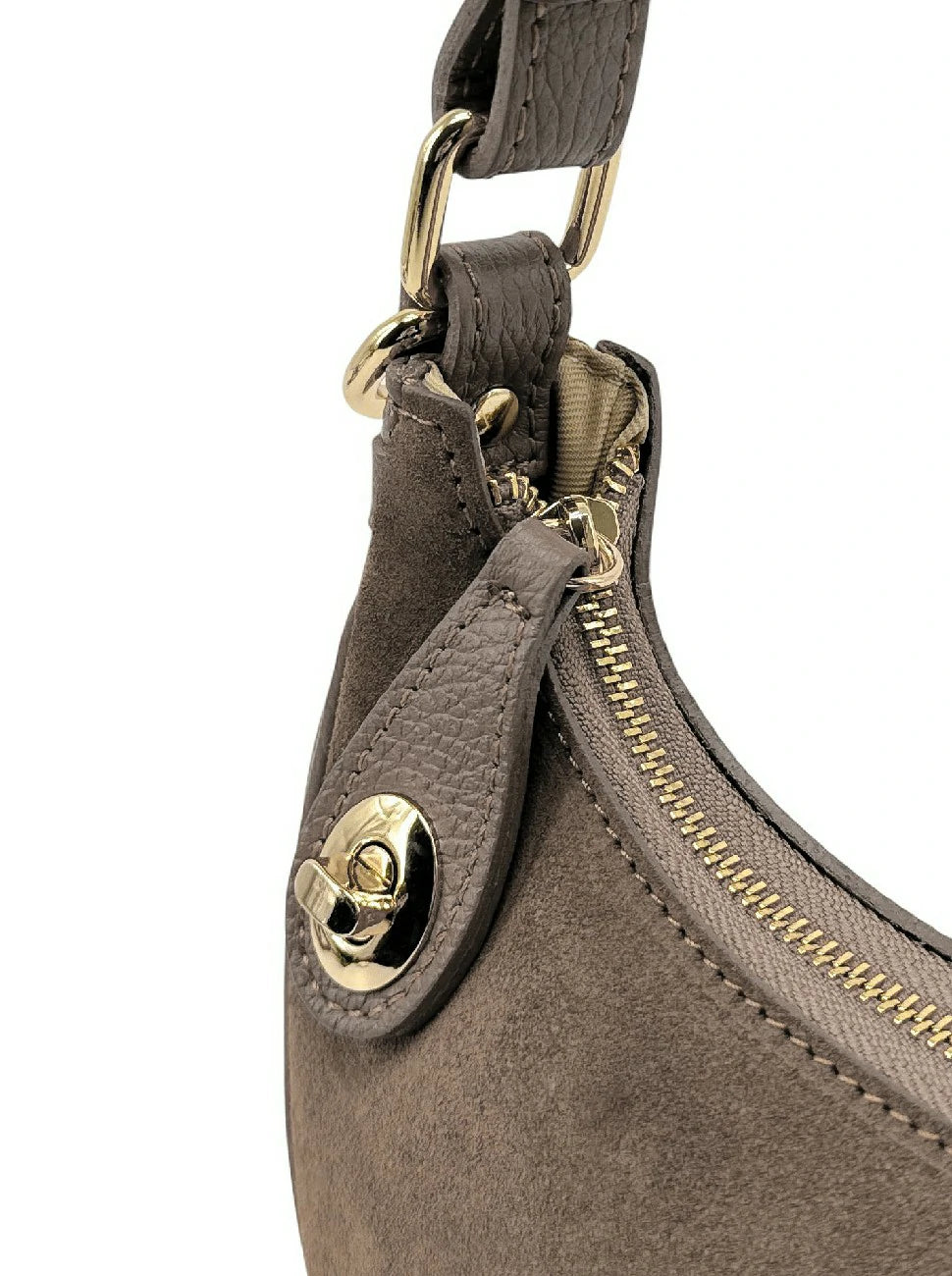 MUNE Dark Taupe suede half-moon handbag