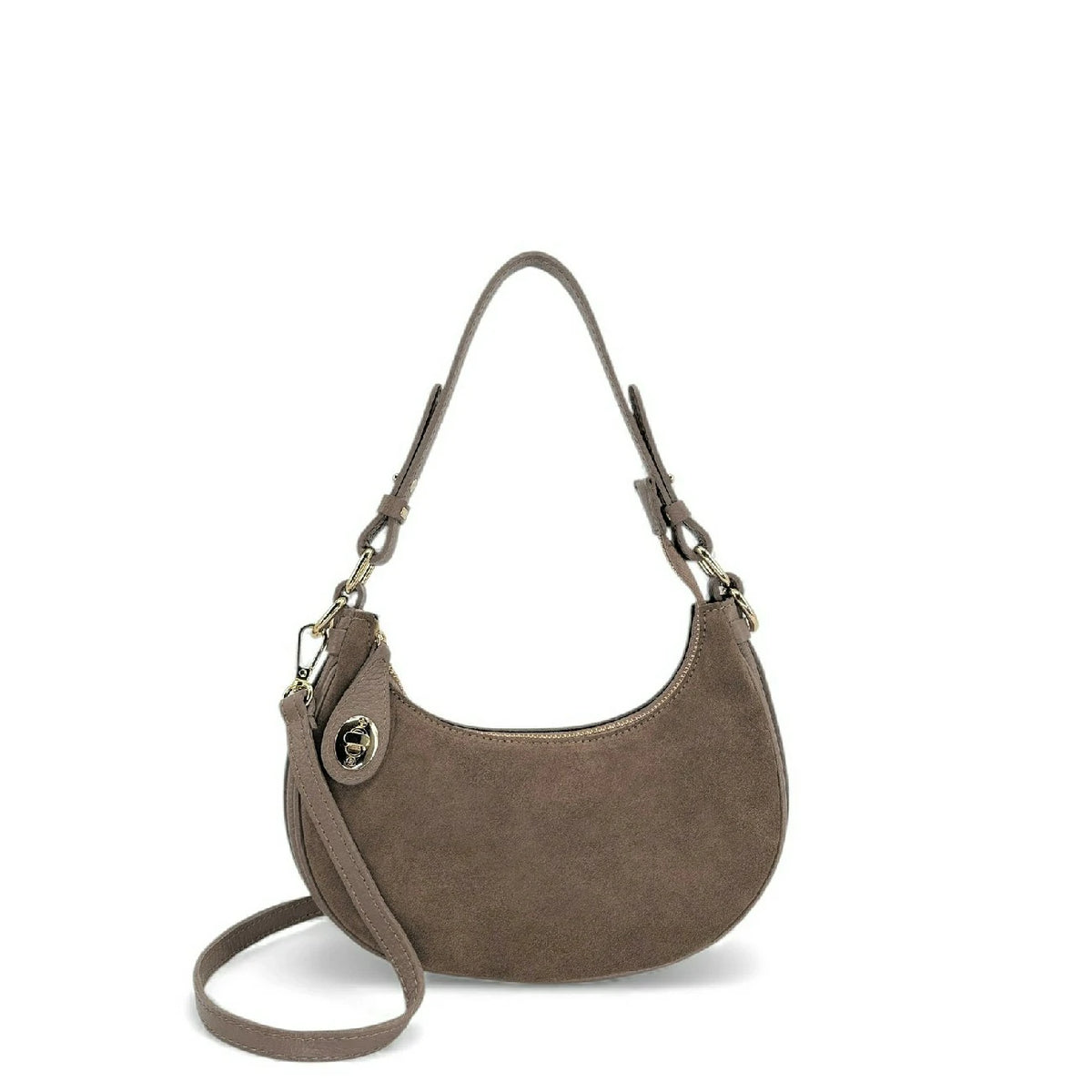 MUNE Dark Taupe suede half-moon handbag