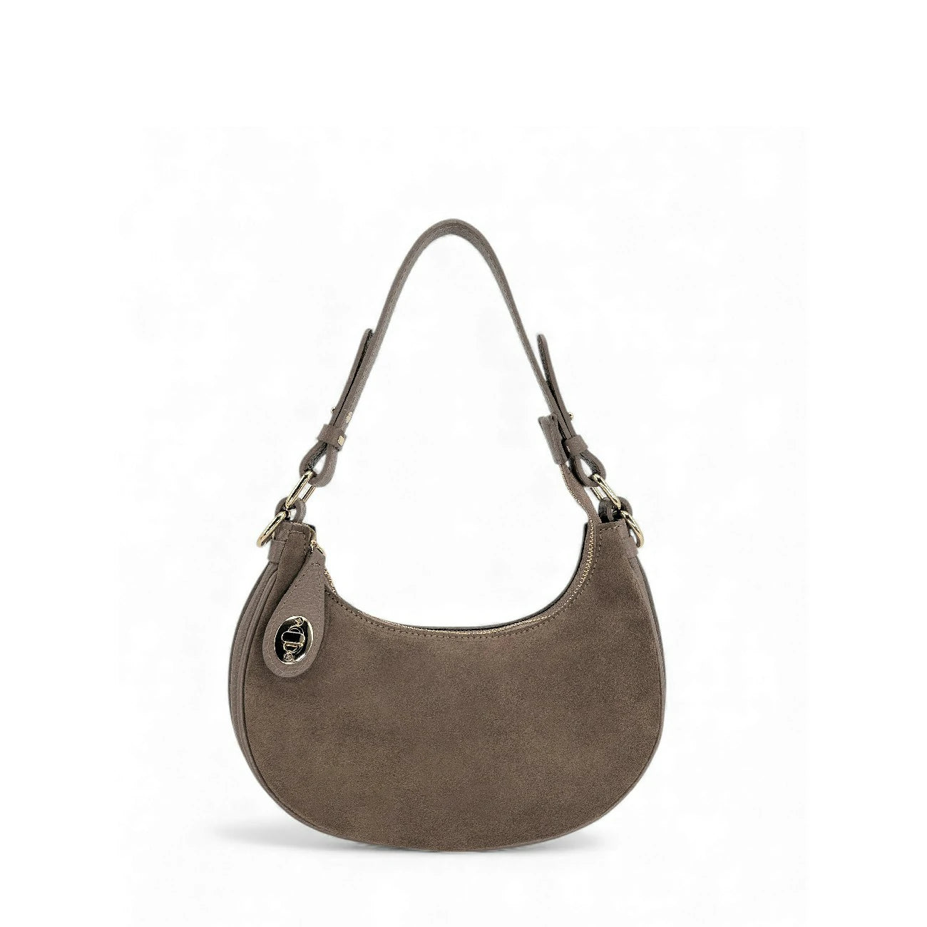 Sac à main demi-lune en daim MUNE Taupe foncé