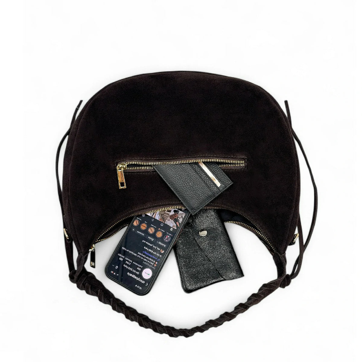 Borsa mezzaluna in pelle scamosciata e vacchetta U-NYX Numero 01