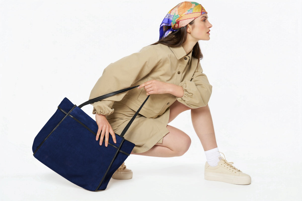 Großer Shopper aus Wildleder und Glattleder PURDAY Marineblau