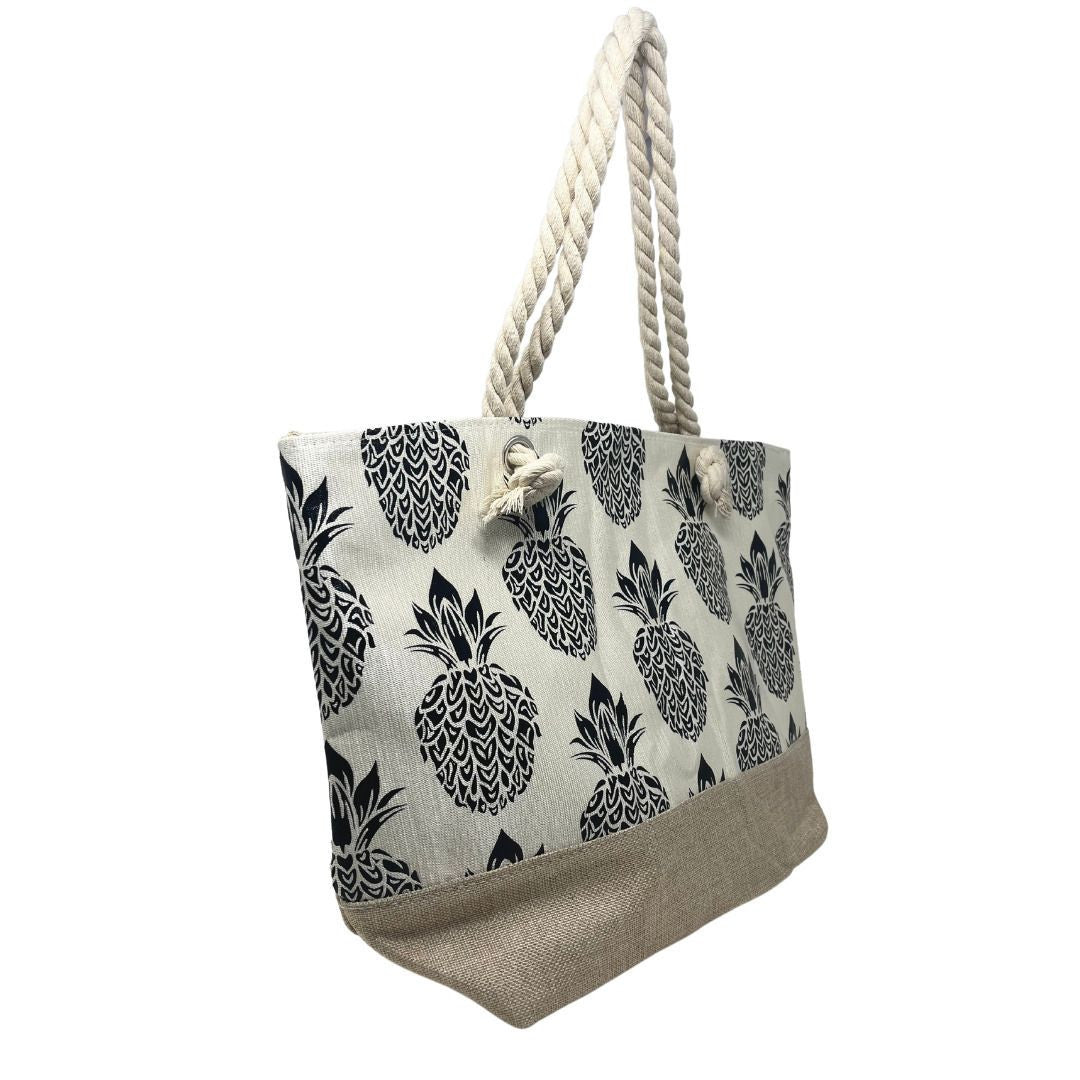 Sac de plage en toile polyester PLAYA Ananas Noir