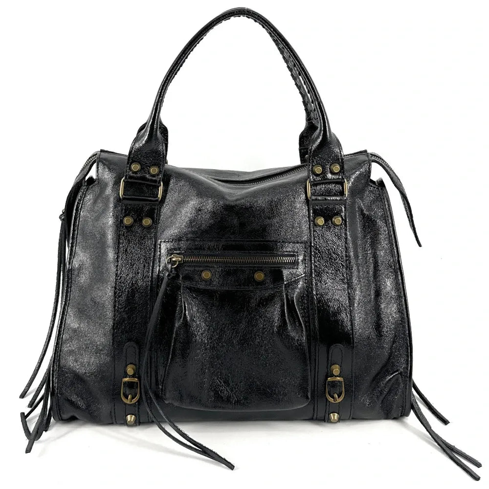 Sac de rentrée en cuir brillant SANDSTORM E.L. SIROCCO Noir Noir glossy