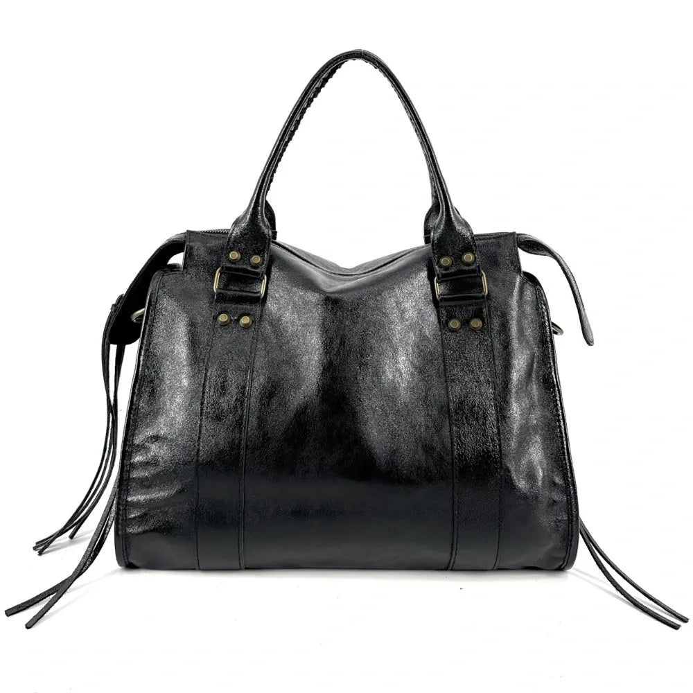 Sac de rentrée en cuir brillant SANDSTORM E.L. SIROCCO Noir Noir glossy